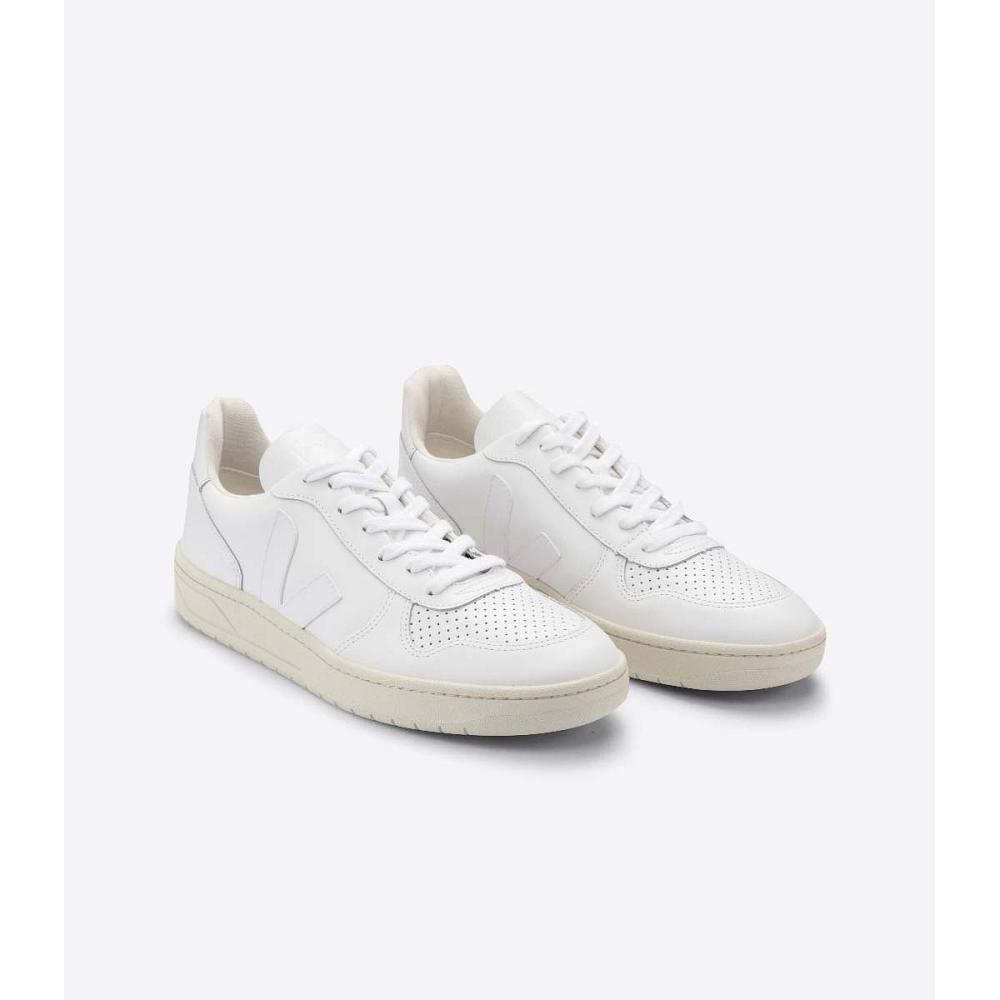 White Women's Veja V-10 LEATHER Sneakers | AU 665BEX